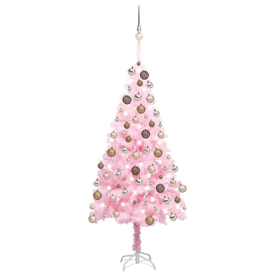 Kunstkerstboom Met Verlichting En Kerstballen 180 Cm Pvc Roze En Rosé