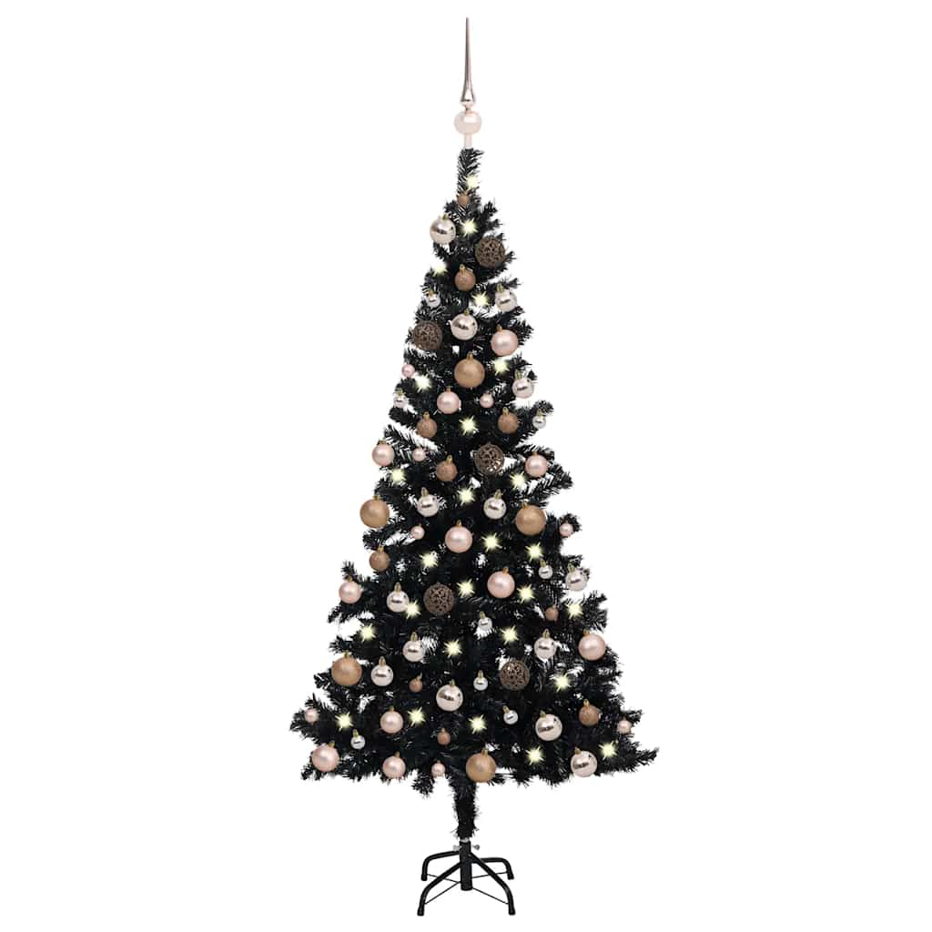 Kunstkerstboom Met Verlichting En Kerstballen 180 Cm Pvc Zwart En Rosé
