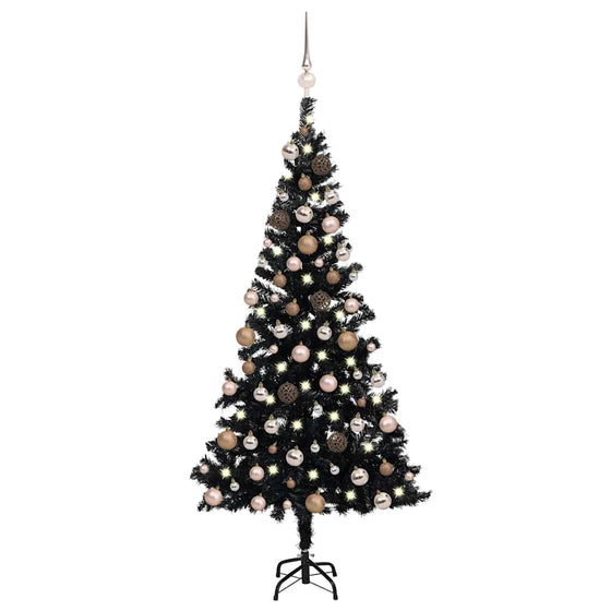 Kunstkerstboom Met Verlichting En Kerstballen 180 Cm Pvc Zwart En Rosé