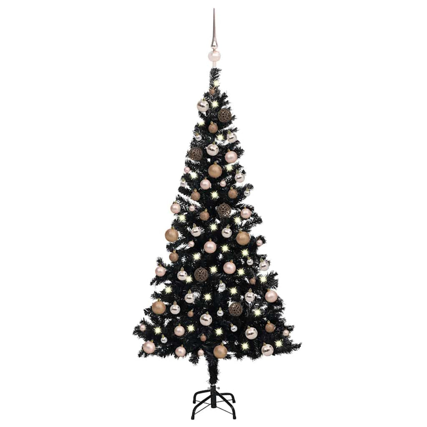 Kunstkerstboom Met Verlichting En Kerstballen 180 Cm Pvc Zwart En Rosé