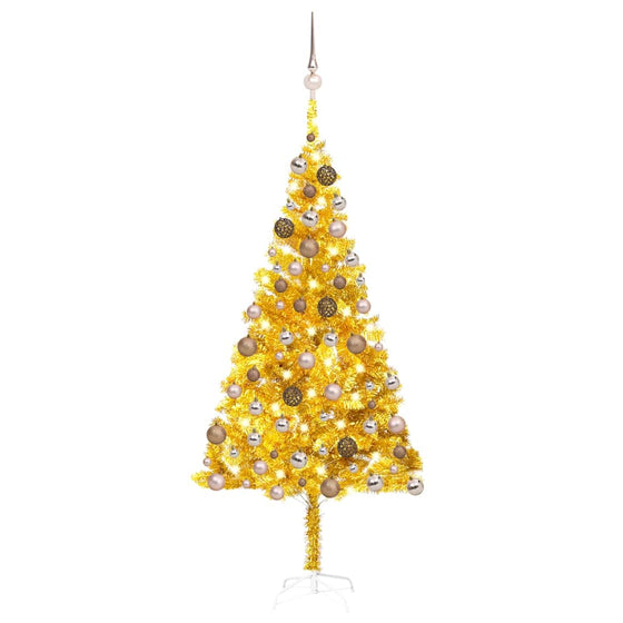Kunstkerstboom Met Verlichting En Kerstballen 180 Cm Pet Goud Goudkleurig En Rosé
