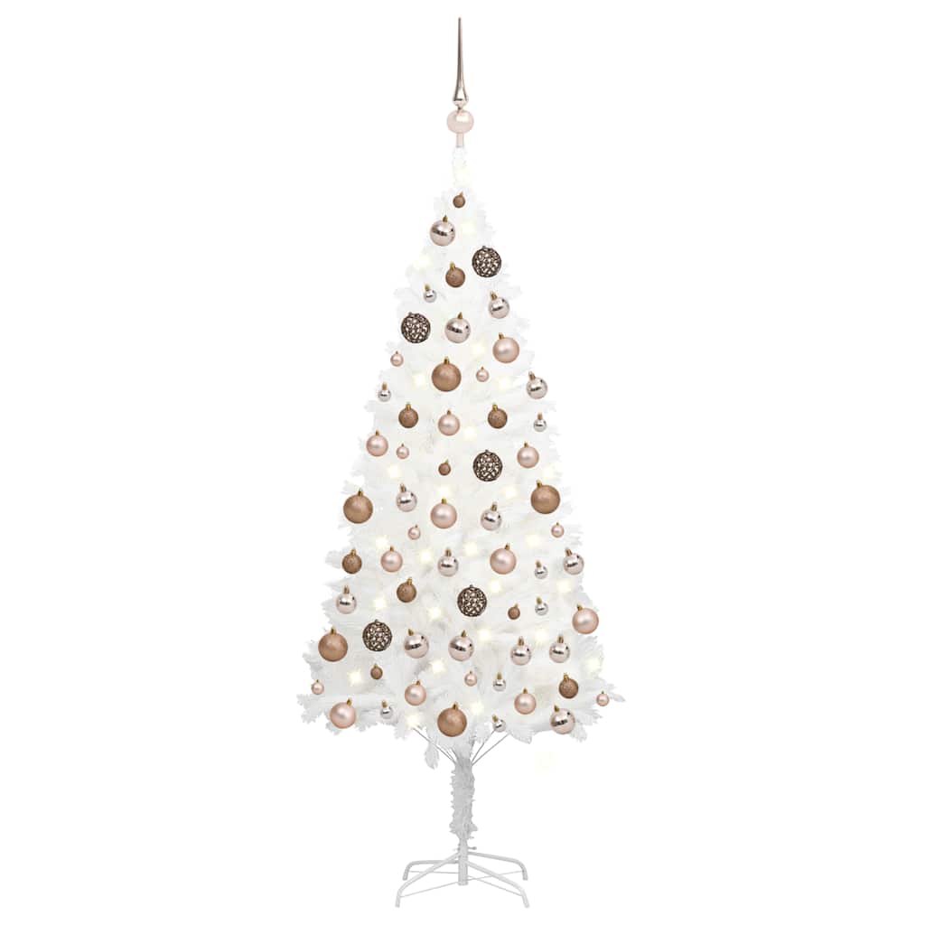 Kunstkerstboom Met Verlichting En Kerstballen 150 Cm Pvc Wit Rozen