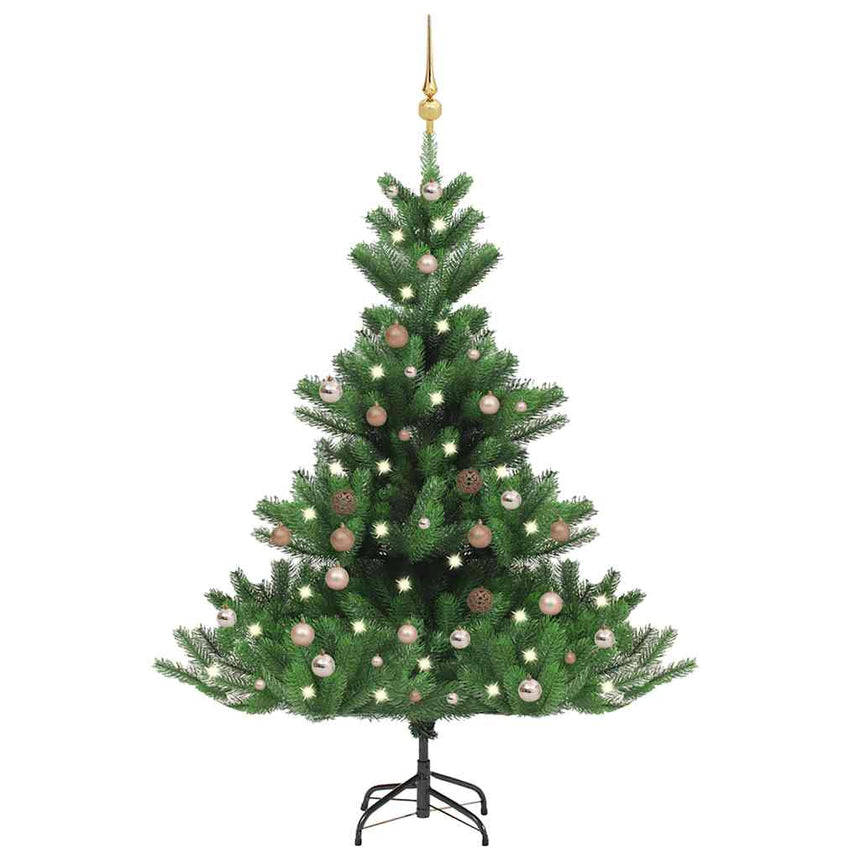 Kunstkerstboom Nordmann Met Led's En Kerstballen 180 Cm Groen Rozen