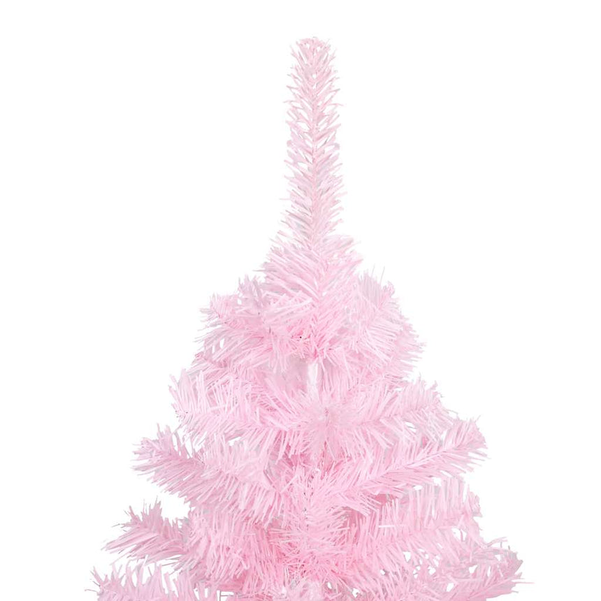 Kunstkerstboom Met Verlichting En Kerstballen 180 Cm Pvc Roze En Grijs