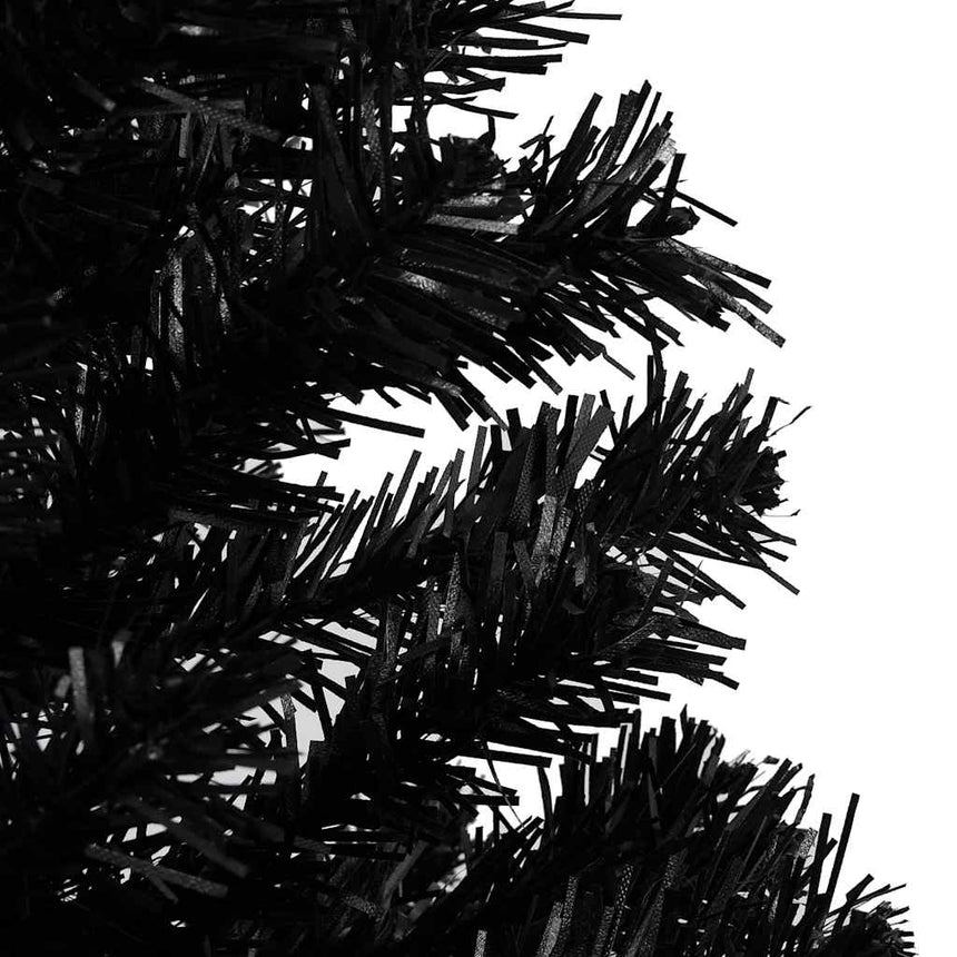 Kunstkerstboom Met Verlichting En Kerstballen 180 Cm Pvc Zwart En Grijs