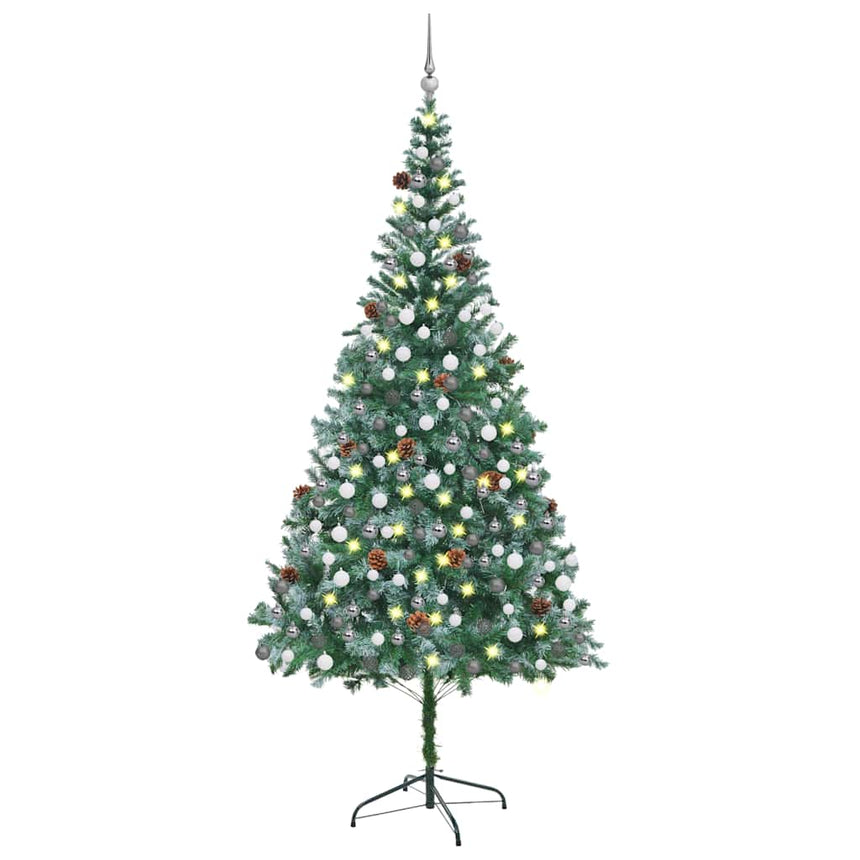 Kunstkerstboom Met Verlichting Kerstballen Dennenappels 210 Cm Groen En Rood