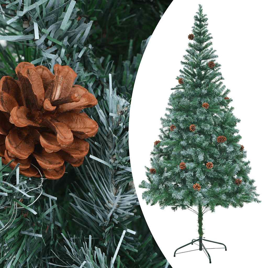Kunstkerstboom Met Verlichting Kerstballen Dennenappels 210 Cm Groen En Rood