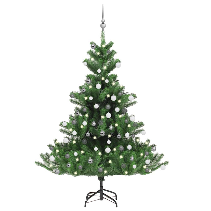 Kunstkerstboom Nordmann Met Led's En Kerstballen 180 Cm Groen Wit