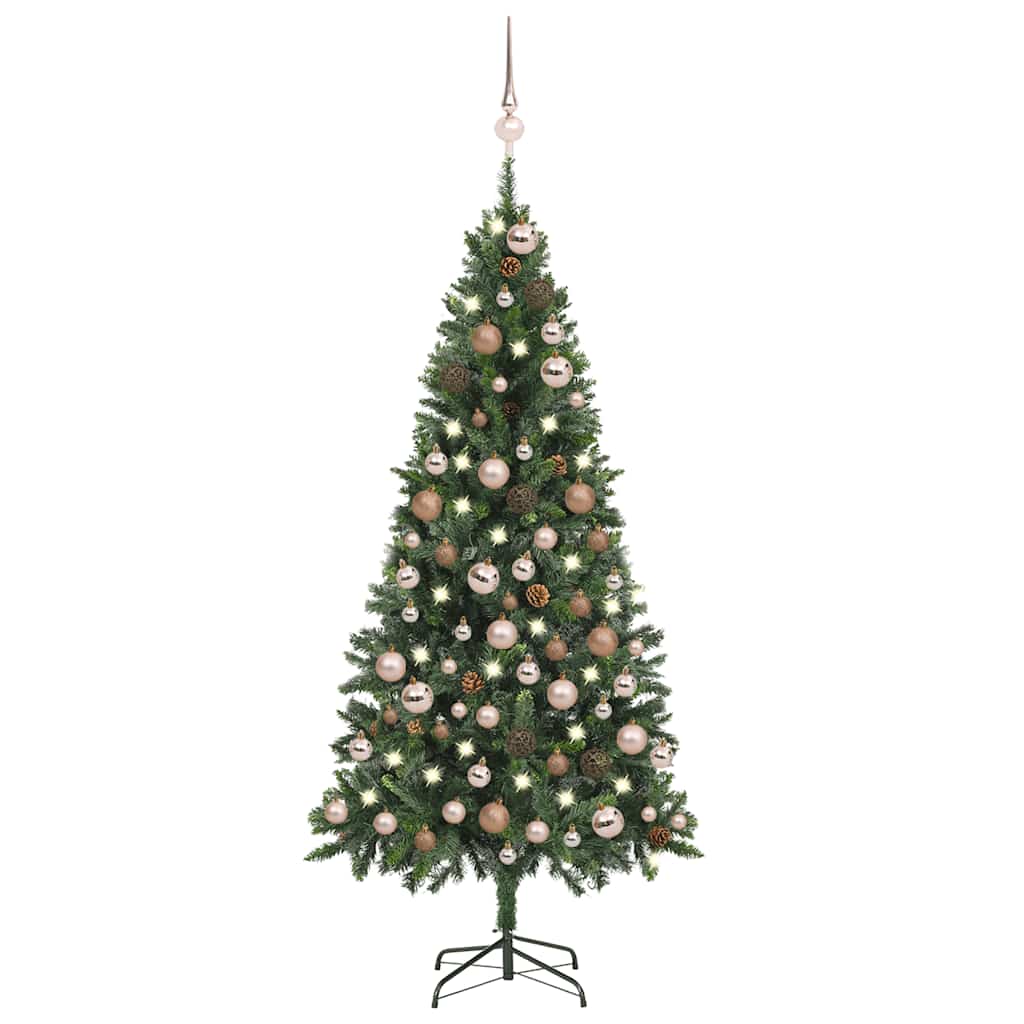 Kunstkerstboom Met Verlichting Kerstballen Dennenappels 180 Cm Groen En Roze
