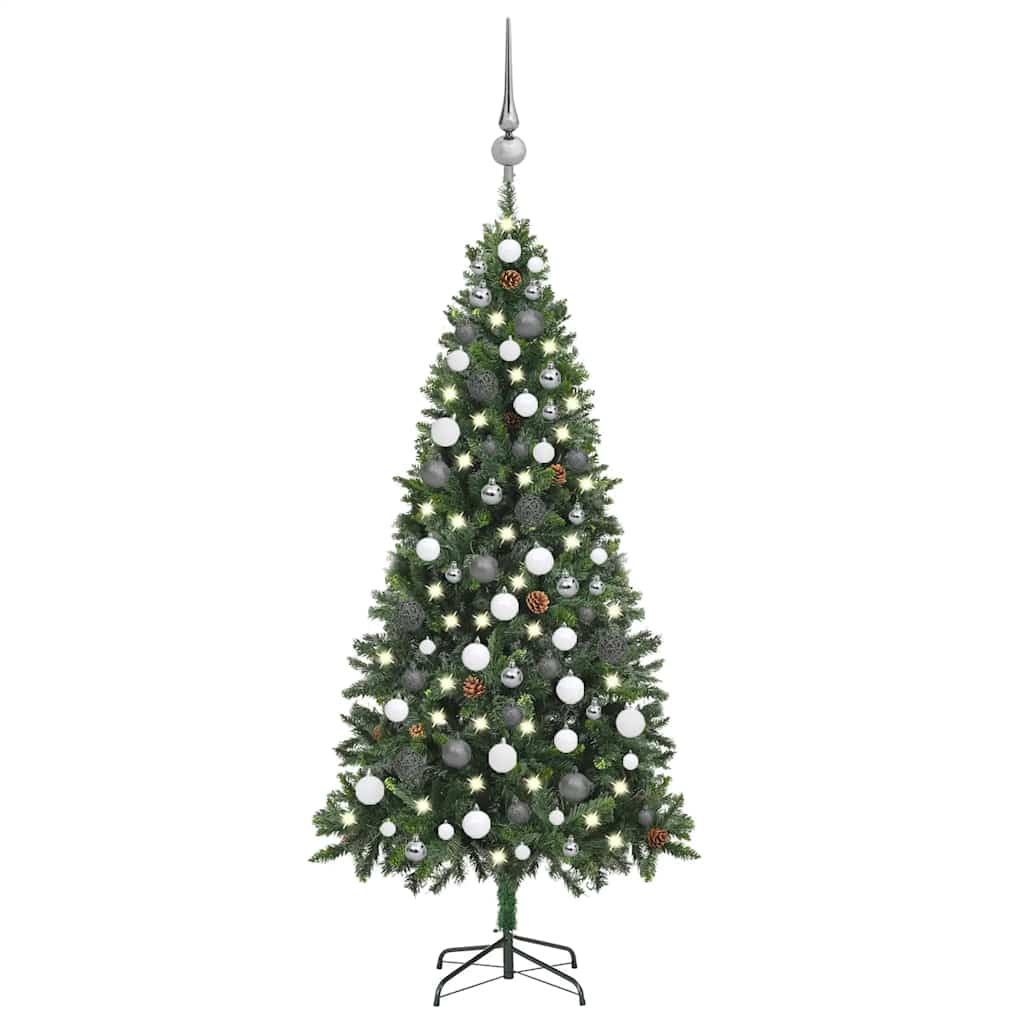 Kunstkerstboom Met Verlichting Kerstballen Dennenappels 180 Cm Groen En Rood