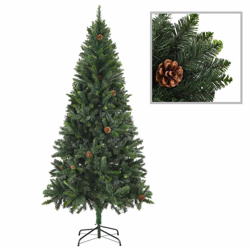 Kunstkerstboom Met Verlichting Kerstballen Dennenappels 180 Cm Groen En Rood