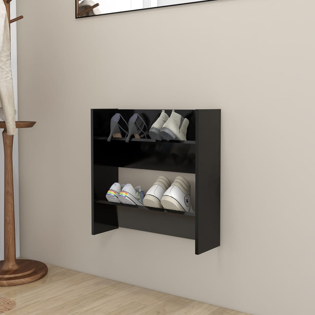 Wandschoenenkast 60X18X60 Cm Bewerkt Hout Zwart Wit