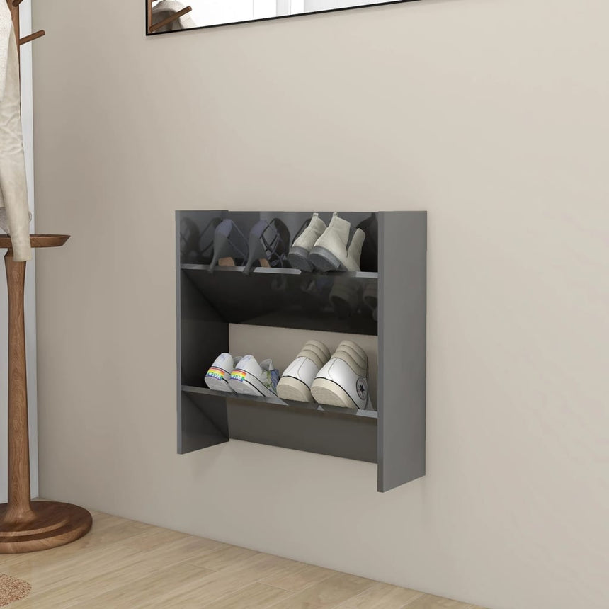 Wandschoenenkasten Hout Hoogglans Grijs