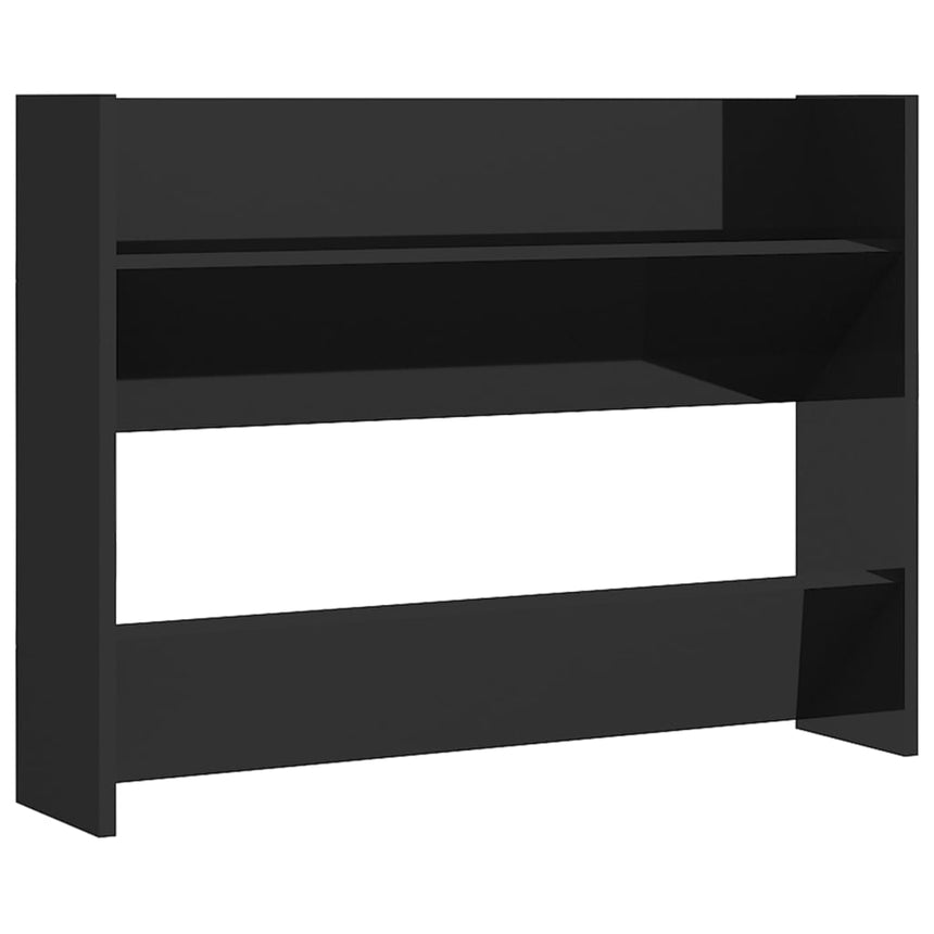 Wandschoenenkast 80X18X60 Cm Bewerkt Hout Hoogglans Zwart Betongrijs