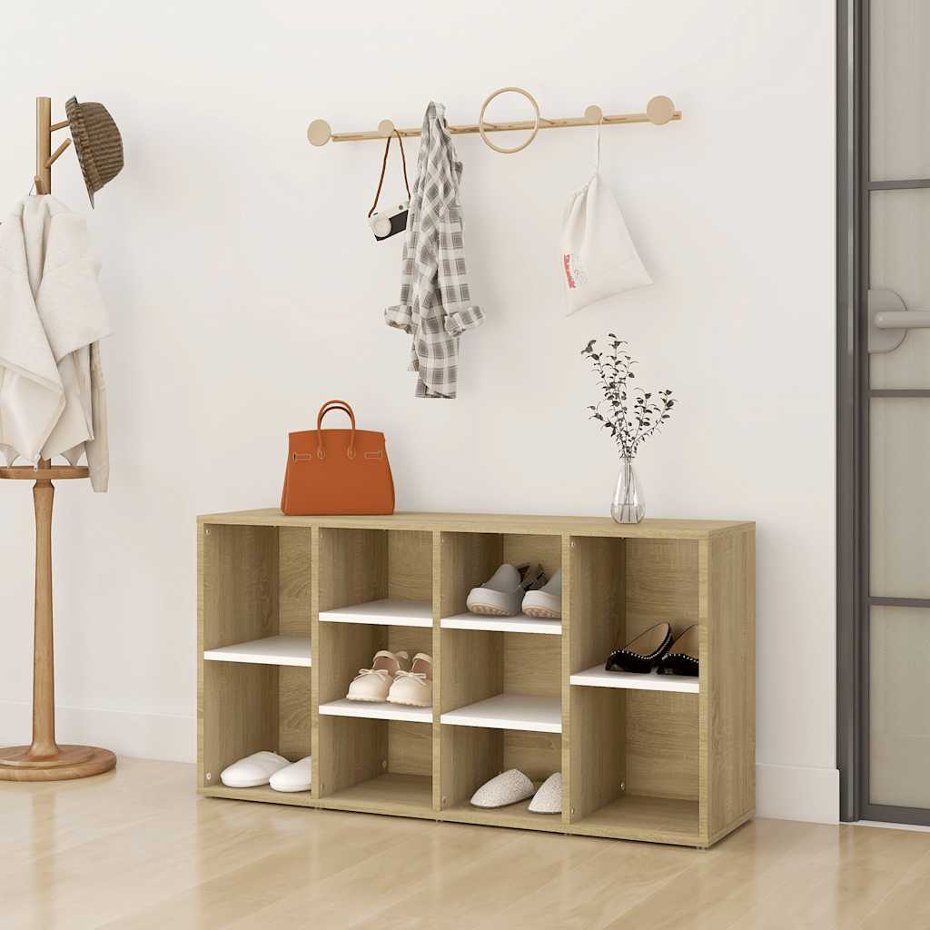 Schoenenbank 103X30X55 Cm Bewerkt Hout Kleur Wit En Sonoma Eiken