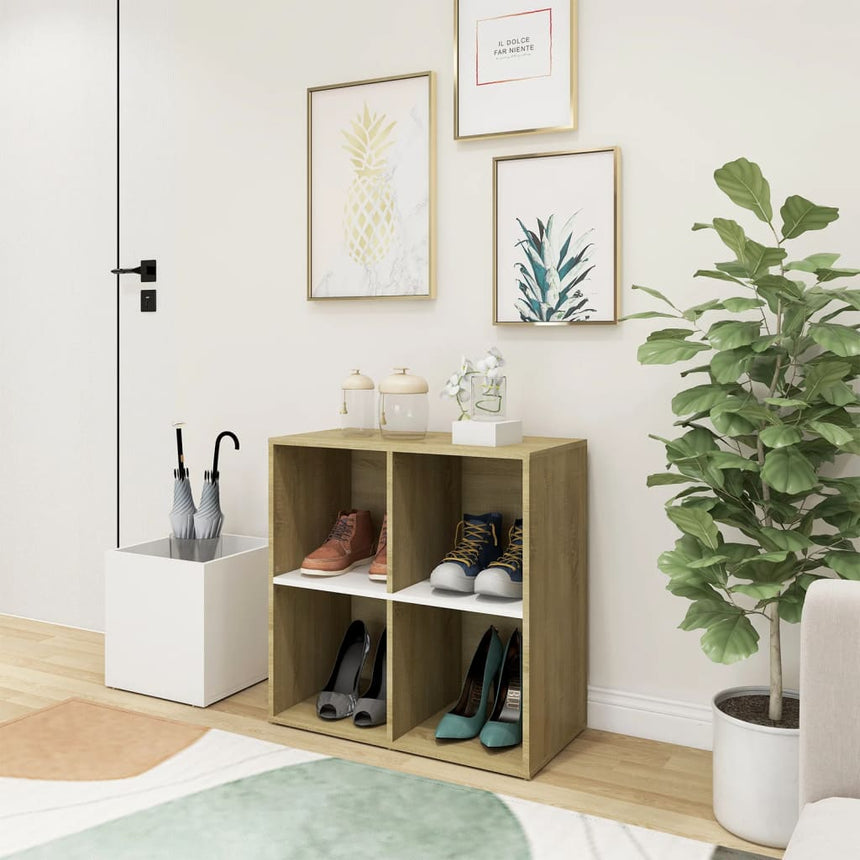 Opbergkast 105X35,5X70 Cm Bewerkt Hout Kleur Wit En Sonoma Eiken