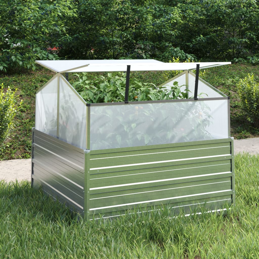 Plantenbak Met Kas Verhoogd 100X100X85 Cm Zilverkleurig Blauw