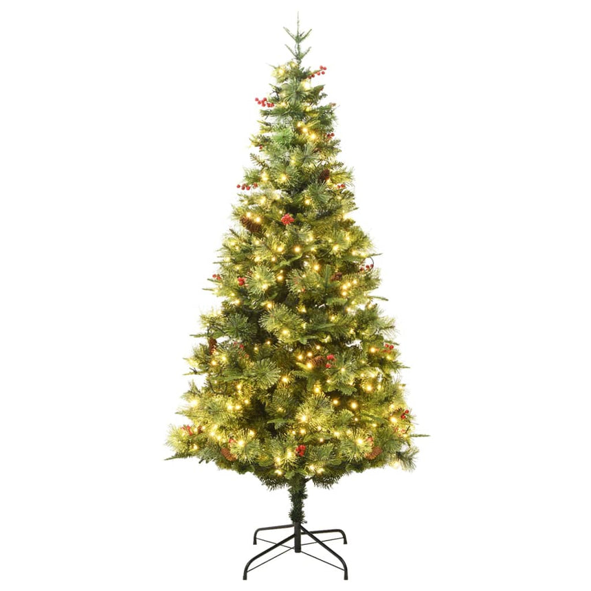 Kerstboom Met Led En Dennenappels 225 Cm Pvc En Pe Groen Wit