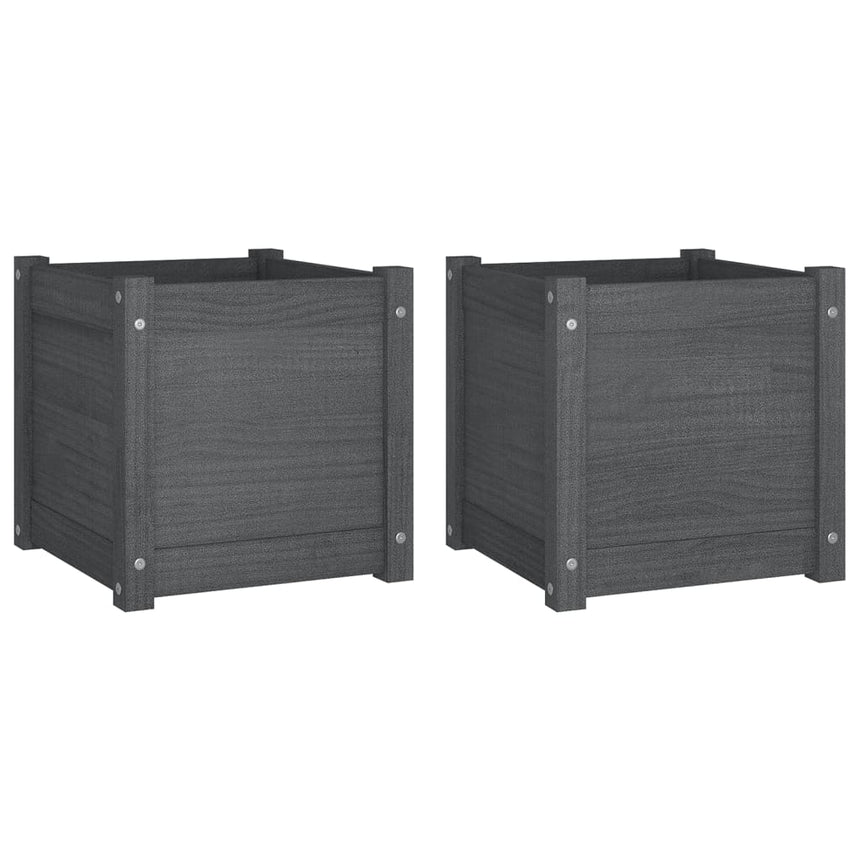 Plantenbakken 2 St 40X40X40 Cm Massief Grenenhout Grijs