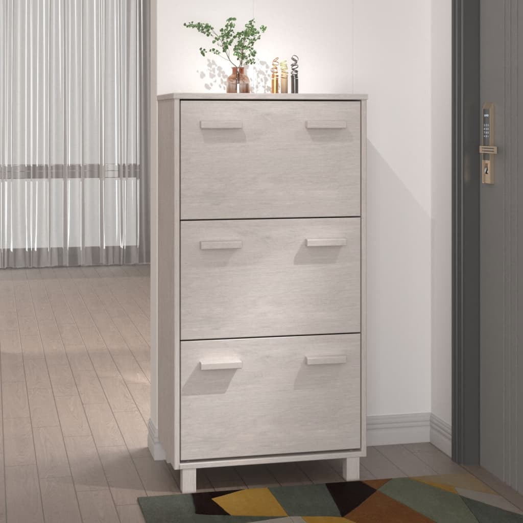 Schoenenkast Hamar 59,5X35X117 Cm Massief Grenenhout Wit
