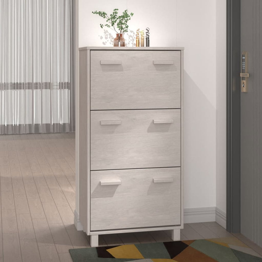 Schoenenkast Hamar 59,5X35X117 Cm Massief Grenenhout Wit