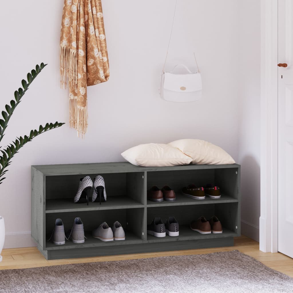 Schoenenkast 110X34X45 Cm Massief Grenenhout Grijs Wit