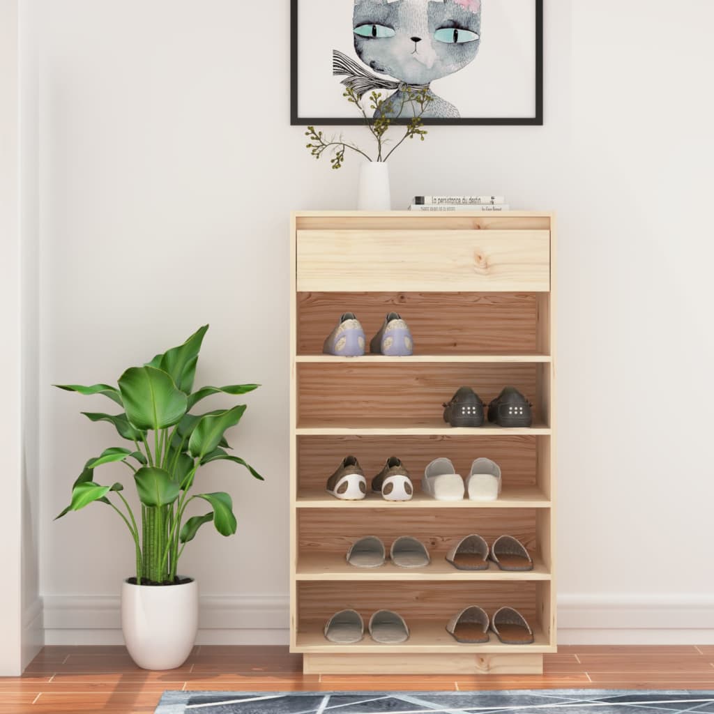 Schoenenkast 60X34X105 Cm Massief Grenenhout Naturel