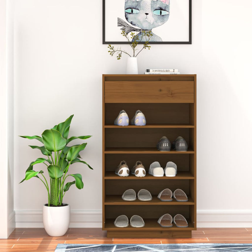 Schoenenkast 60X34X105 Cm Massief Grenenhout Honingbruin