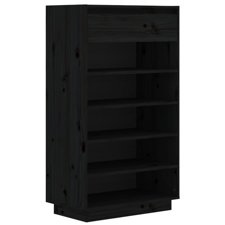 Schoenenkast 60X34X105 Cm Massief Grenenhout Zwart