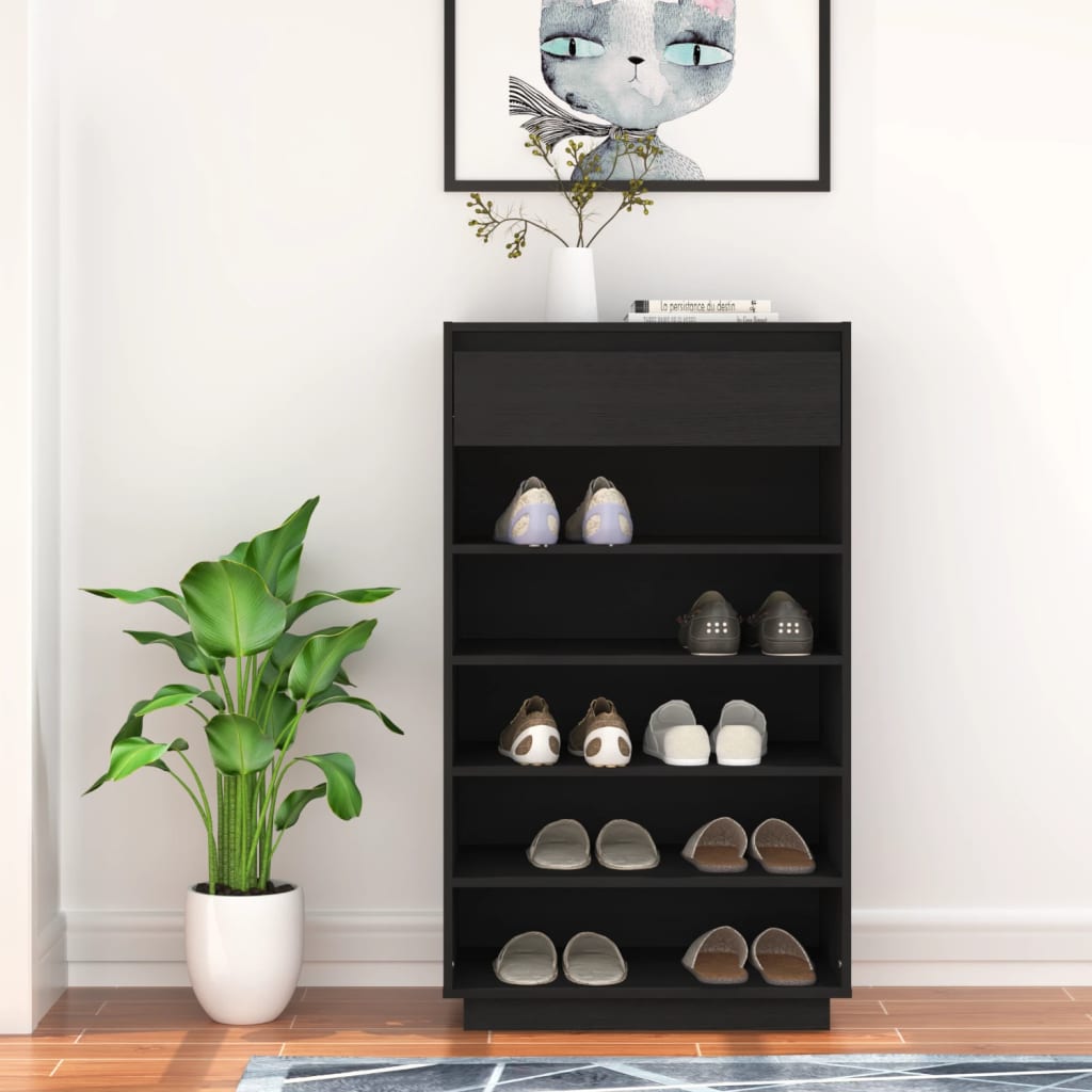 Schoenenkast 60X34X105 Cm Massief Grenenhout Zwart