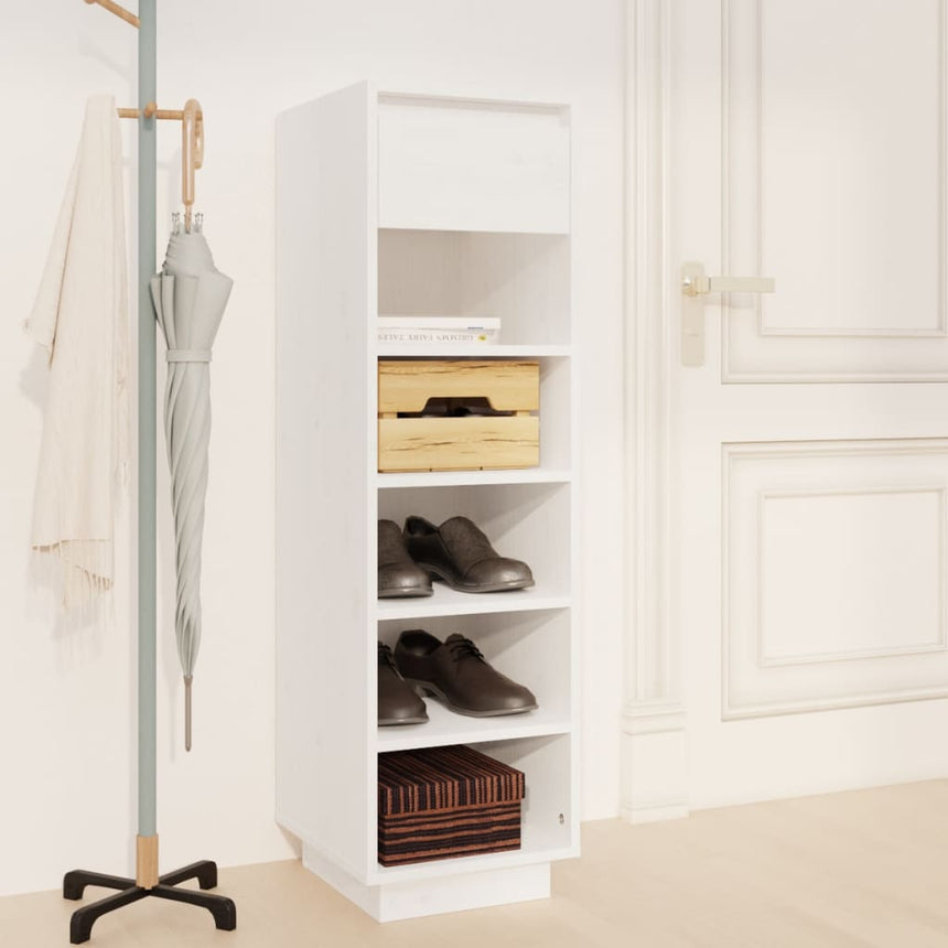 Schoenenkast 30X34X105 Cm Massief Grenenhout Wit