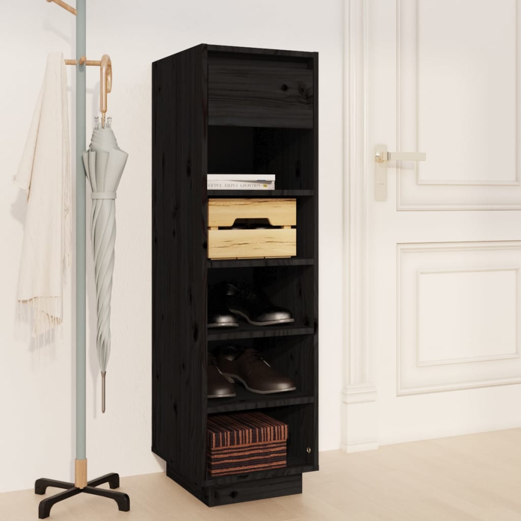 Schoenenkast 34X30X105 Cm Massief Grenenhout Zwart