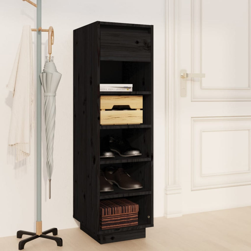 Schoenenkast 34X30X105 Cm Massief Grenenhout Zwart