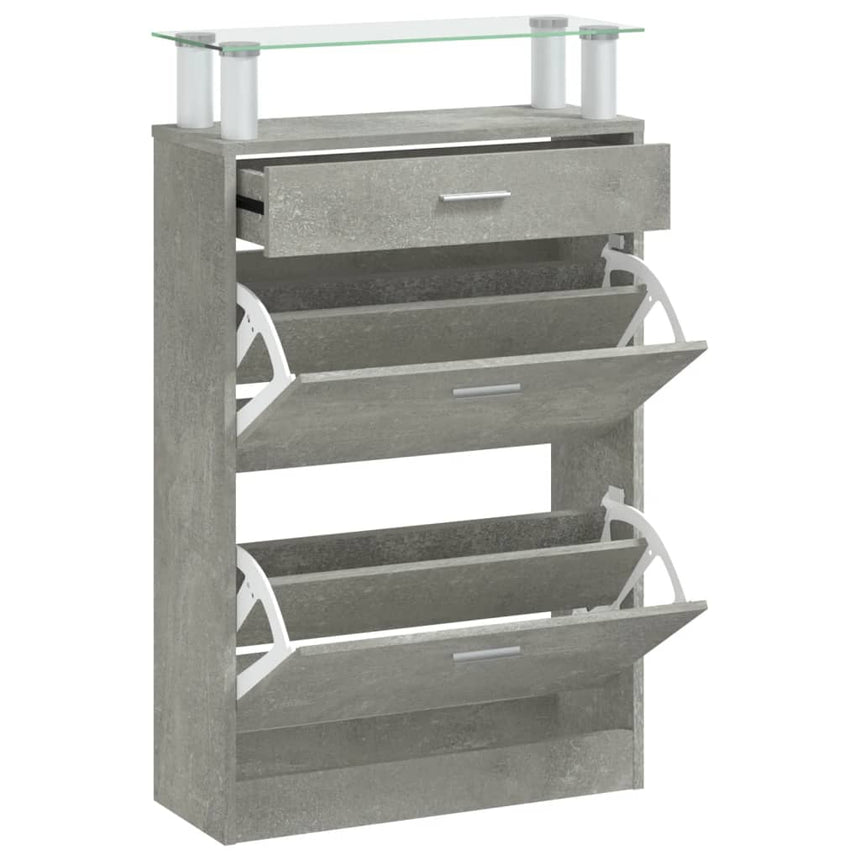 Schoenenkast 63X24X104 Cm Bewerkt Hout Betongrijs
