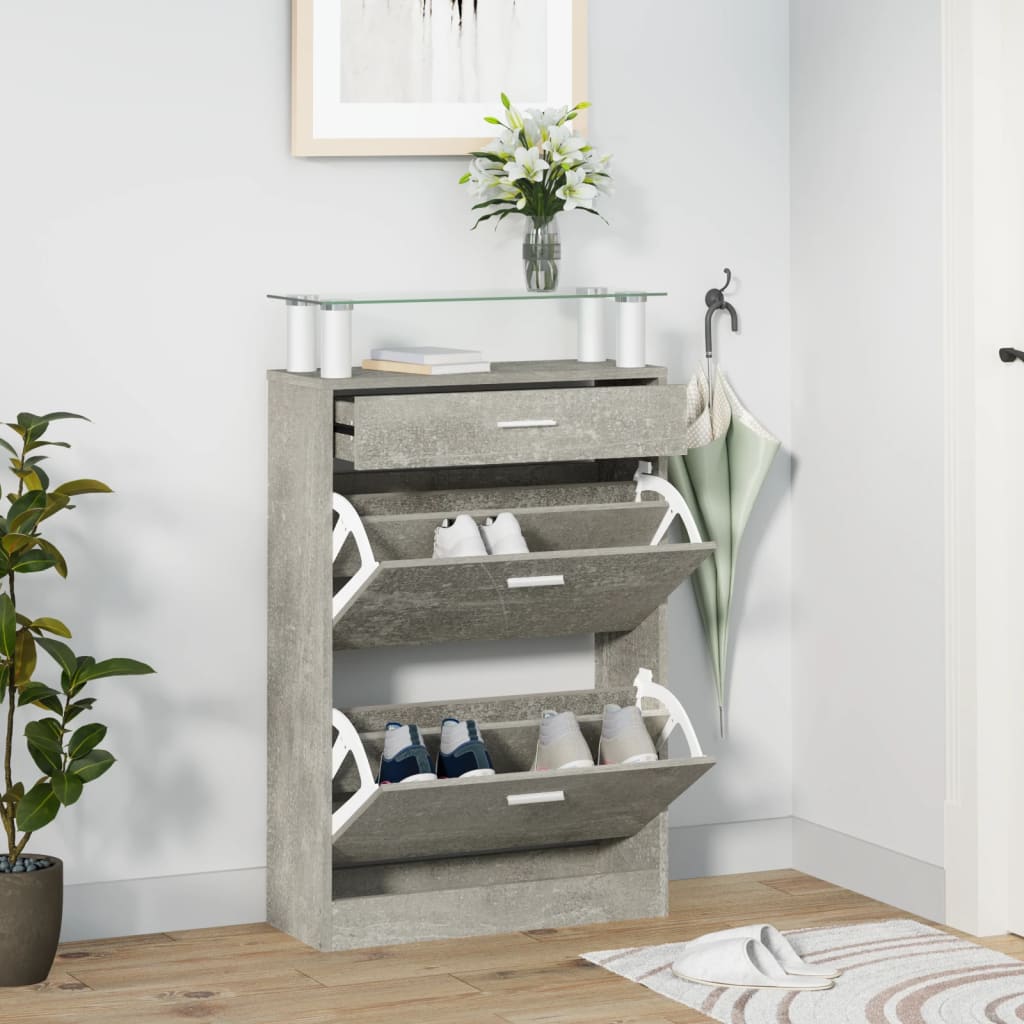 Schoenenkast 63X24X104 Cm Bewerkt Hout Betongrijs
