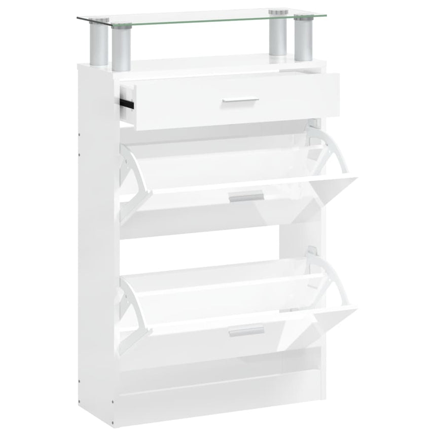 Schoenenkast 63X24X104 Cm Bewerkt Hout Hoogglans Wit