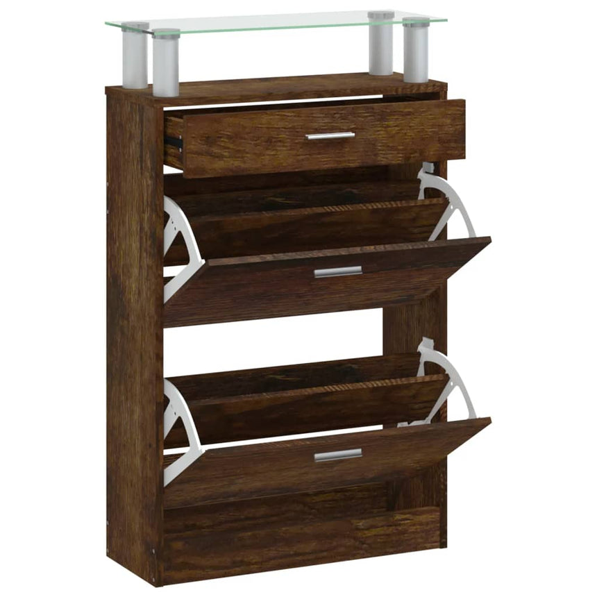 Schoenenkast 63X24X104 Cm Bewerkt Hout Kleurig Gerookt Eiken