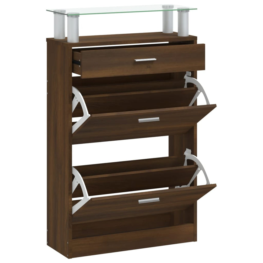Schoenenkast 63X24X104 Cm Bewerkt Hout Bruin Eikenkleur