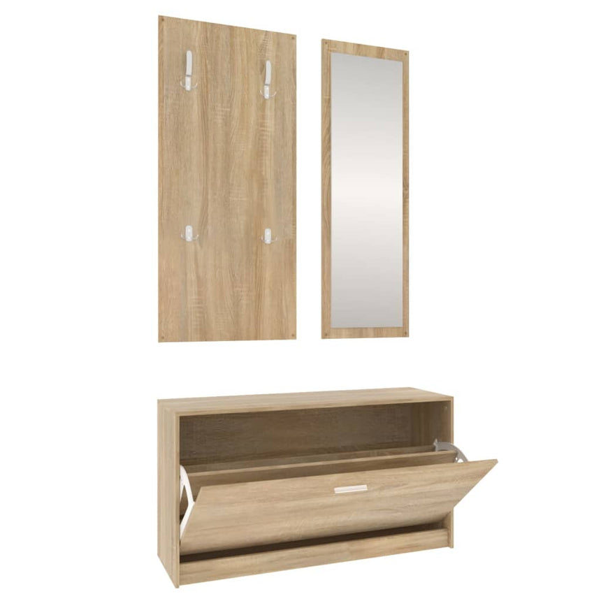 3-In-1 Schoenenkastset Bewerkt Hout Sonoma Eiken