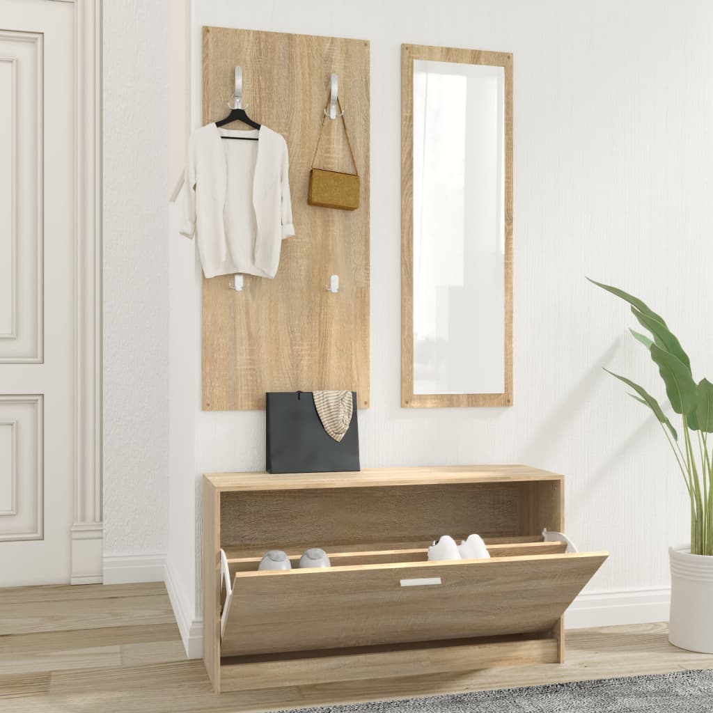 3-In-1 Schoenenkastset Bewerkt Hout Sonoma Eiken