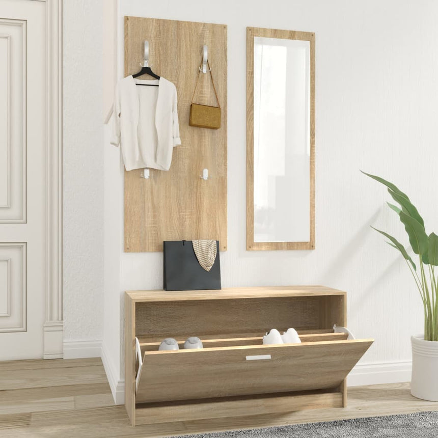 3-In-1 Schoenenkastset Bewerkt Hout Sonoma Eiken