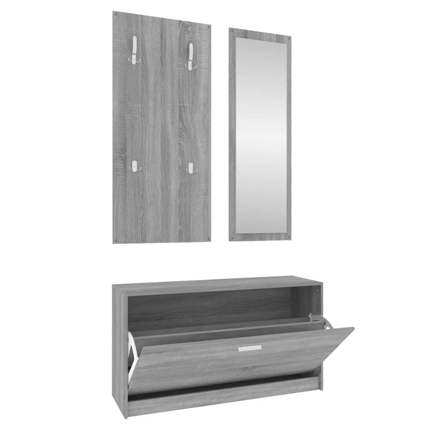 Schoenenkastset 3-In-1 Bewerkt Hout Eiken Grijs Sonoma