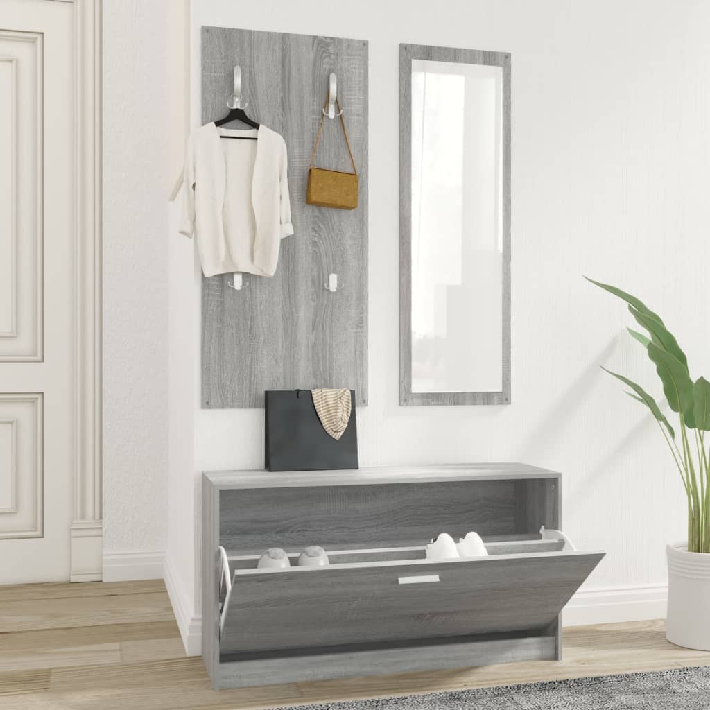 Schoenenkastset 3-In-1 Bewerkt Hout Eiken Grijs Sonoma