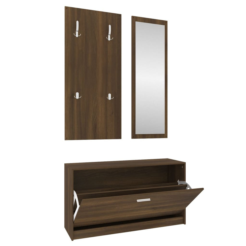 Schoenenkastset 3-In-1 Bewerkt Hout Bruineiken Bruin Eikenkleur