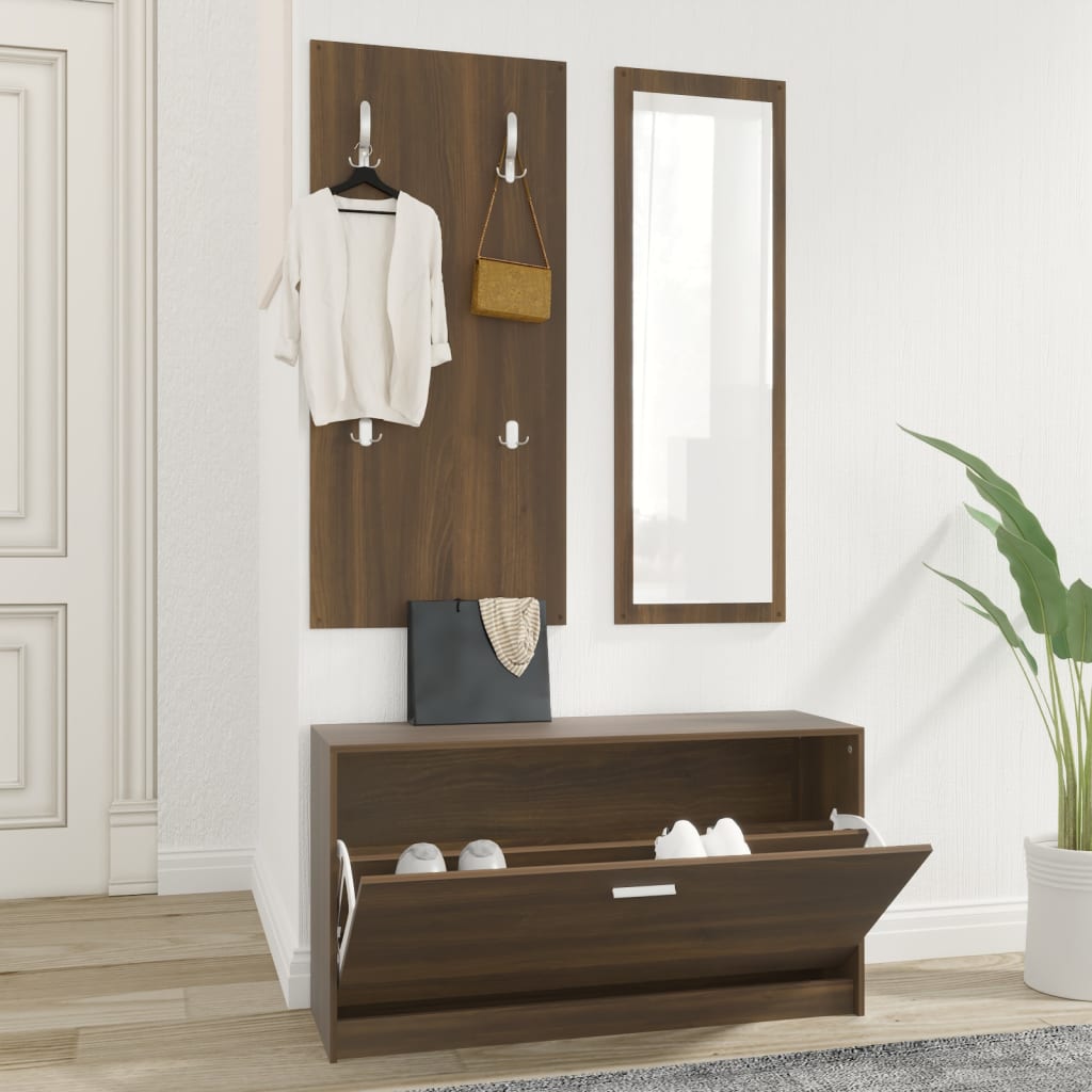 Schoenenkastset 3-In-1 Bewerkt Hout Bruineiken Bruin Eikenkleur