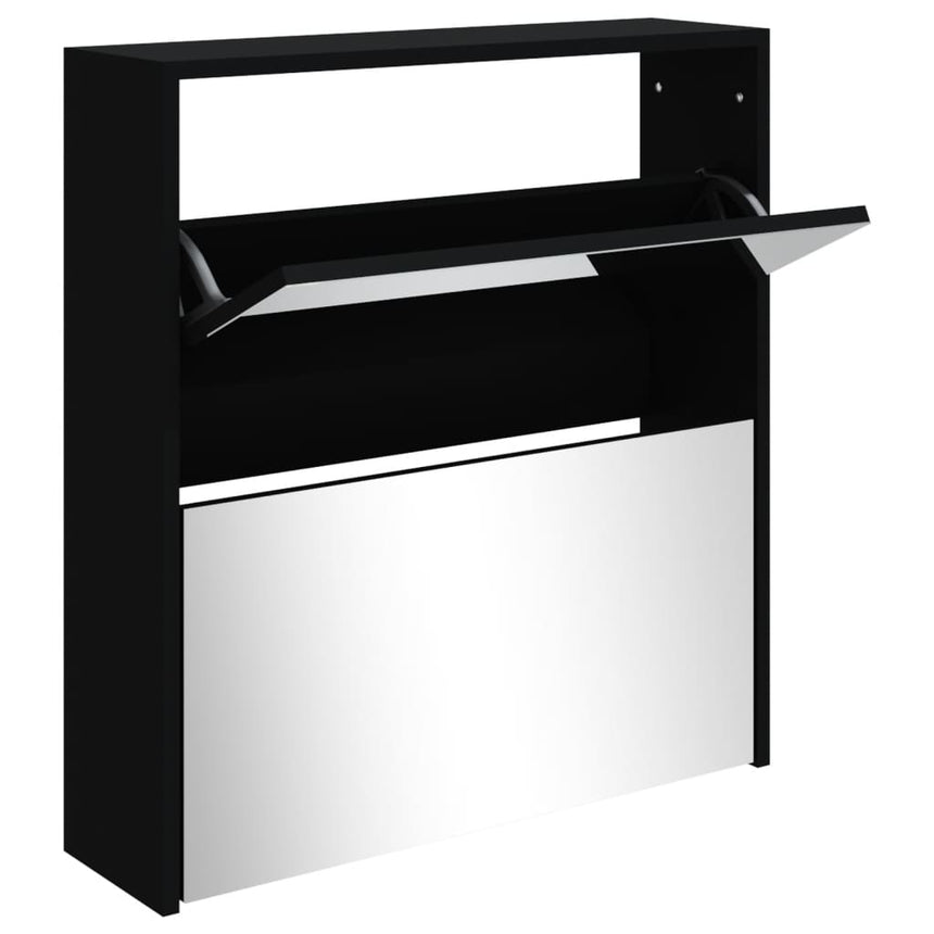 Schoenenkast Met Spiegel 2-Laags 63X17X Zwart