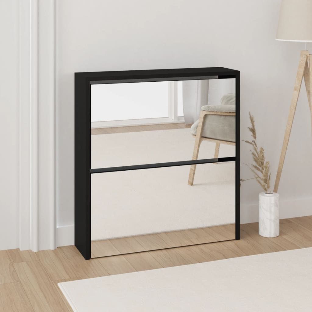 Schoenenkast Met Spiegel 2-Laags 63X17X Zwart