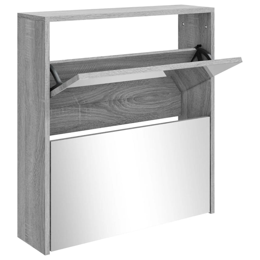 Schoenenkast Met Spiegel 2-Laags 63X17X Grijs Sonoma