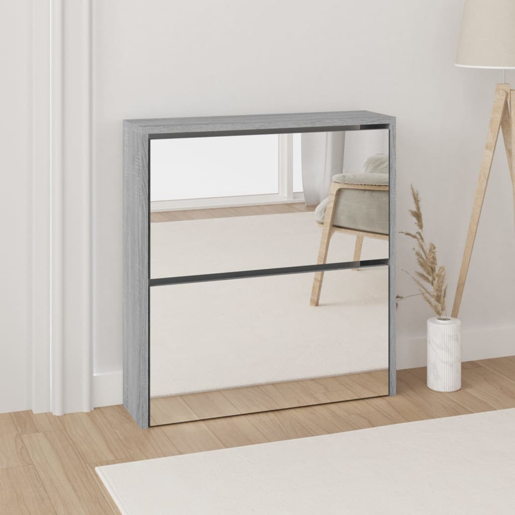 Schoenenkast Met Spiegel 2-Laags 63X17X Grijs Sonoma