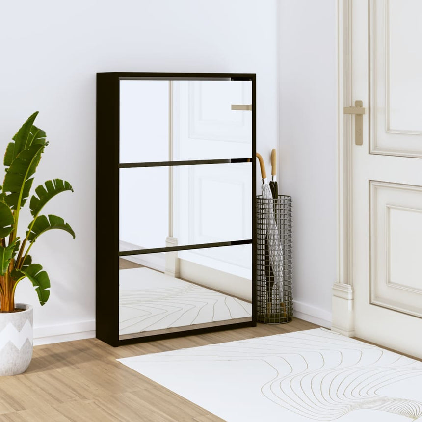 Schoenenkast Met Spiegel 2-Laags 63X17X Zwart
